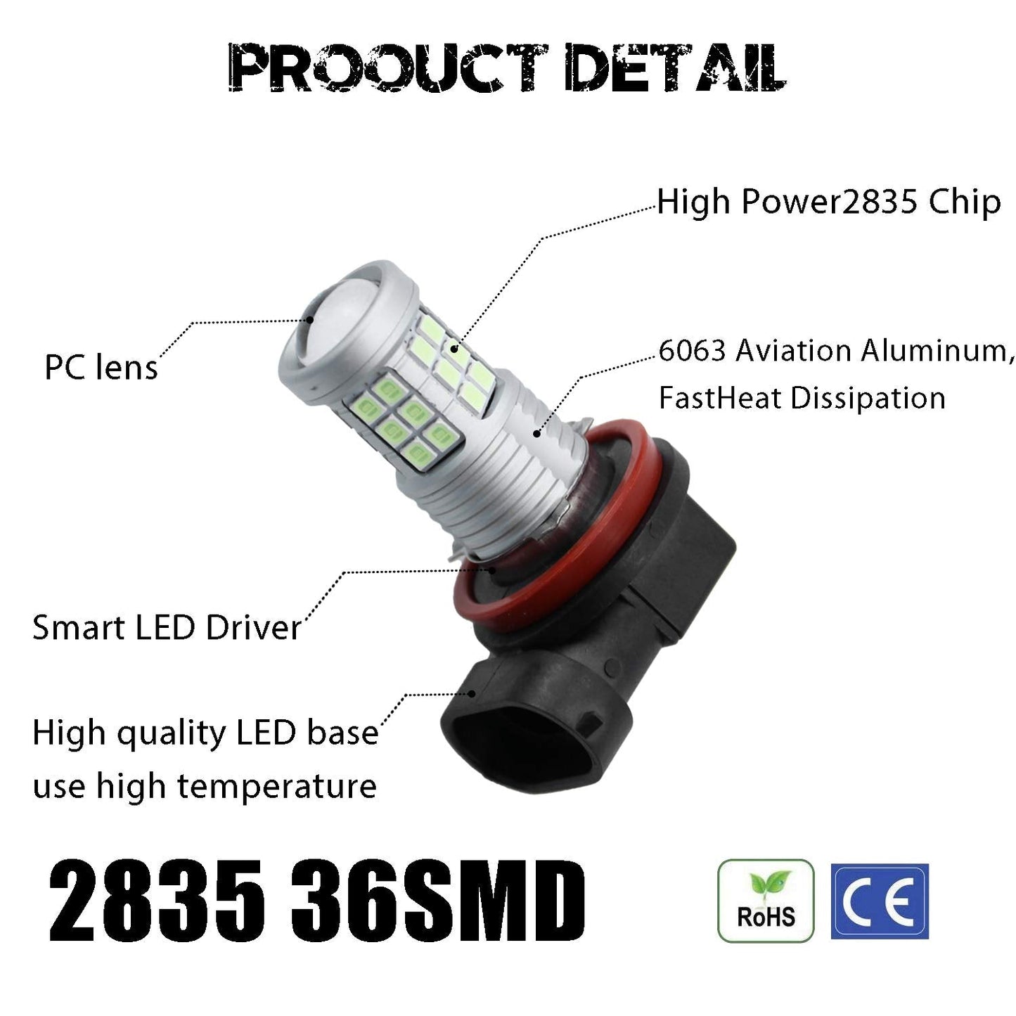 KISLED LED Fog Lights Bulbs, 3000lm, High Power 3030 Chips, H11/H8 Size, Ice Blue, Aluminum