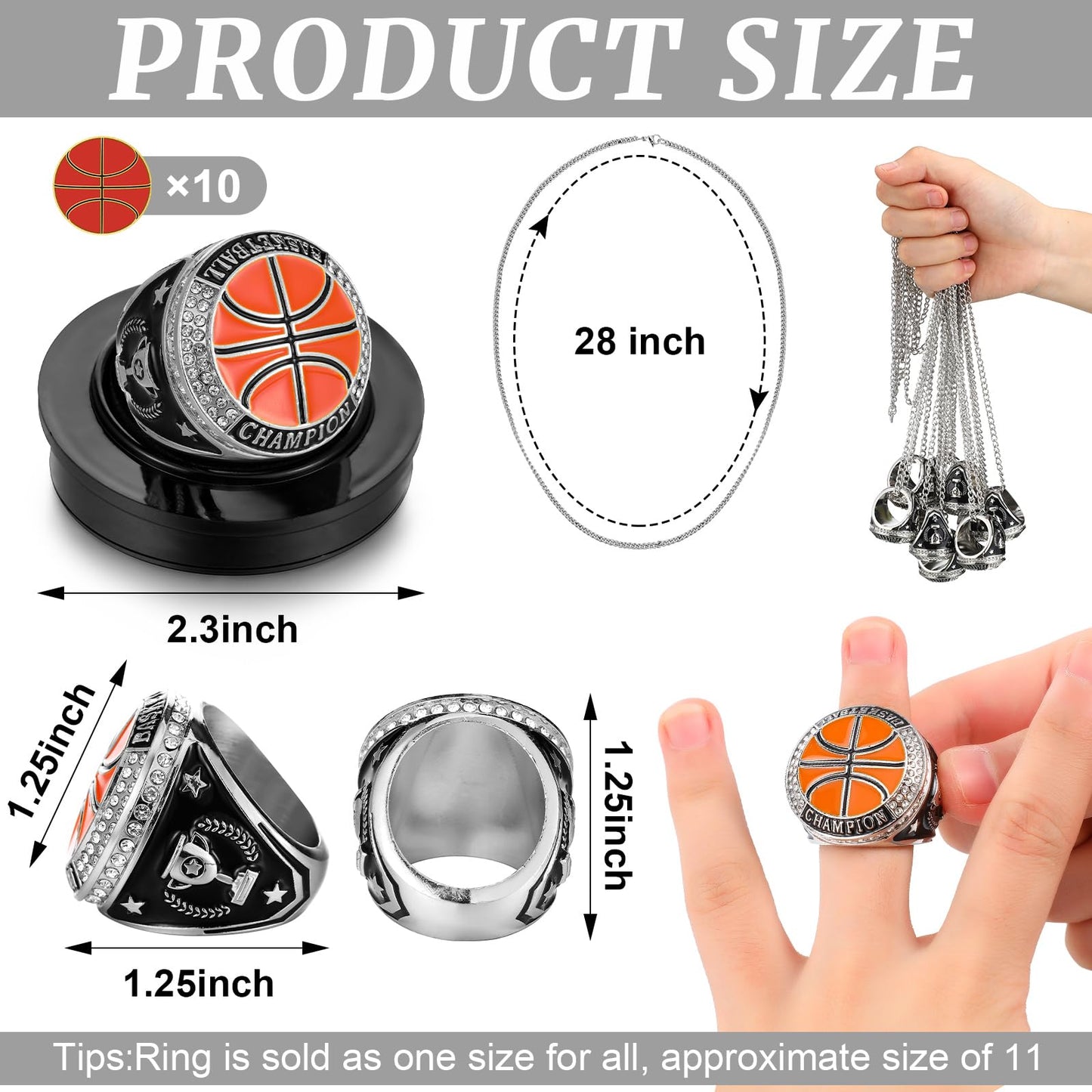 Highergo 10pcs Football Soccer Volleyball Baseball MVP Golf Championship Trophy Ring with Display Chain Stand Softball Basketbal
