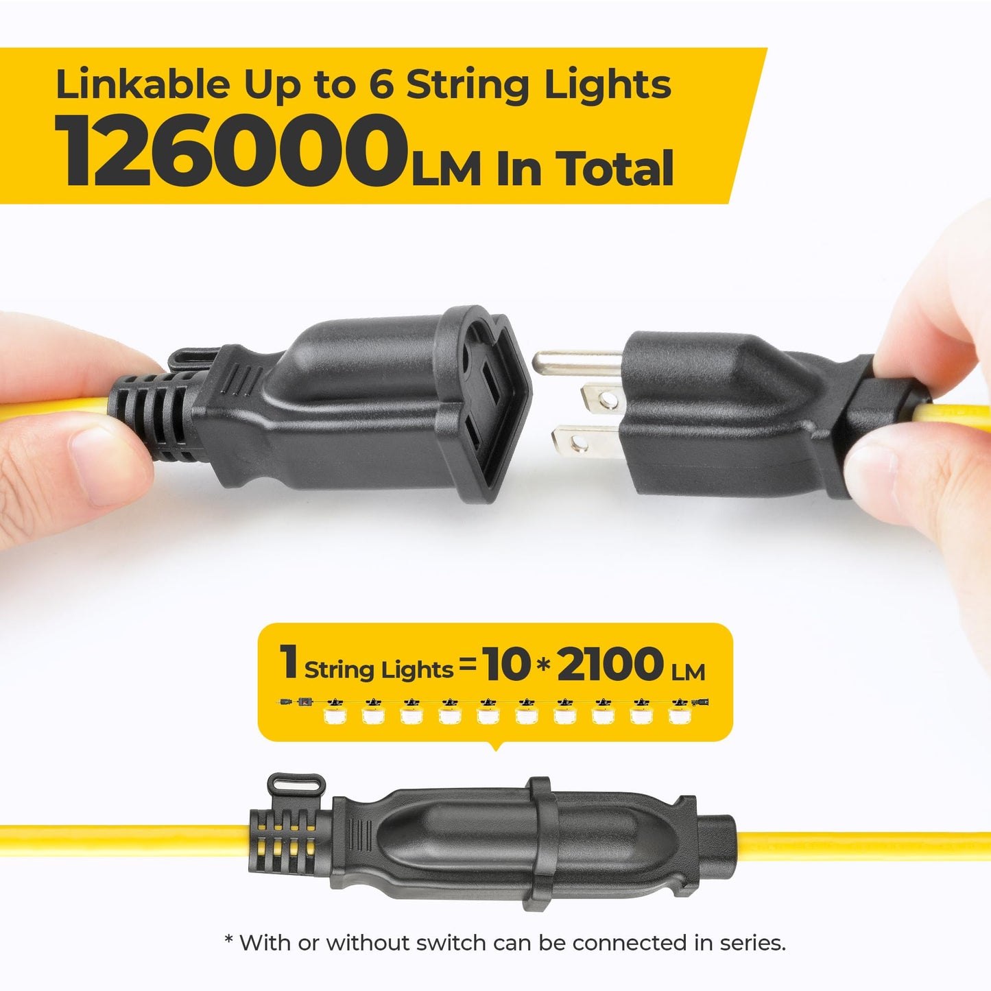 Outdoor Construction Led String Lights With Switch: 3 Prong 100Ft 150W 21000Lm Etl Certified Bright Industrial Temporary Lighting Hanging Ip65 Waterproof Work Light For Attic Jobsite Garage