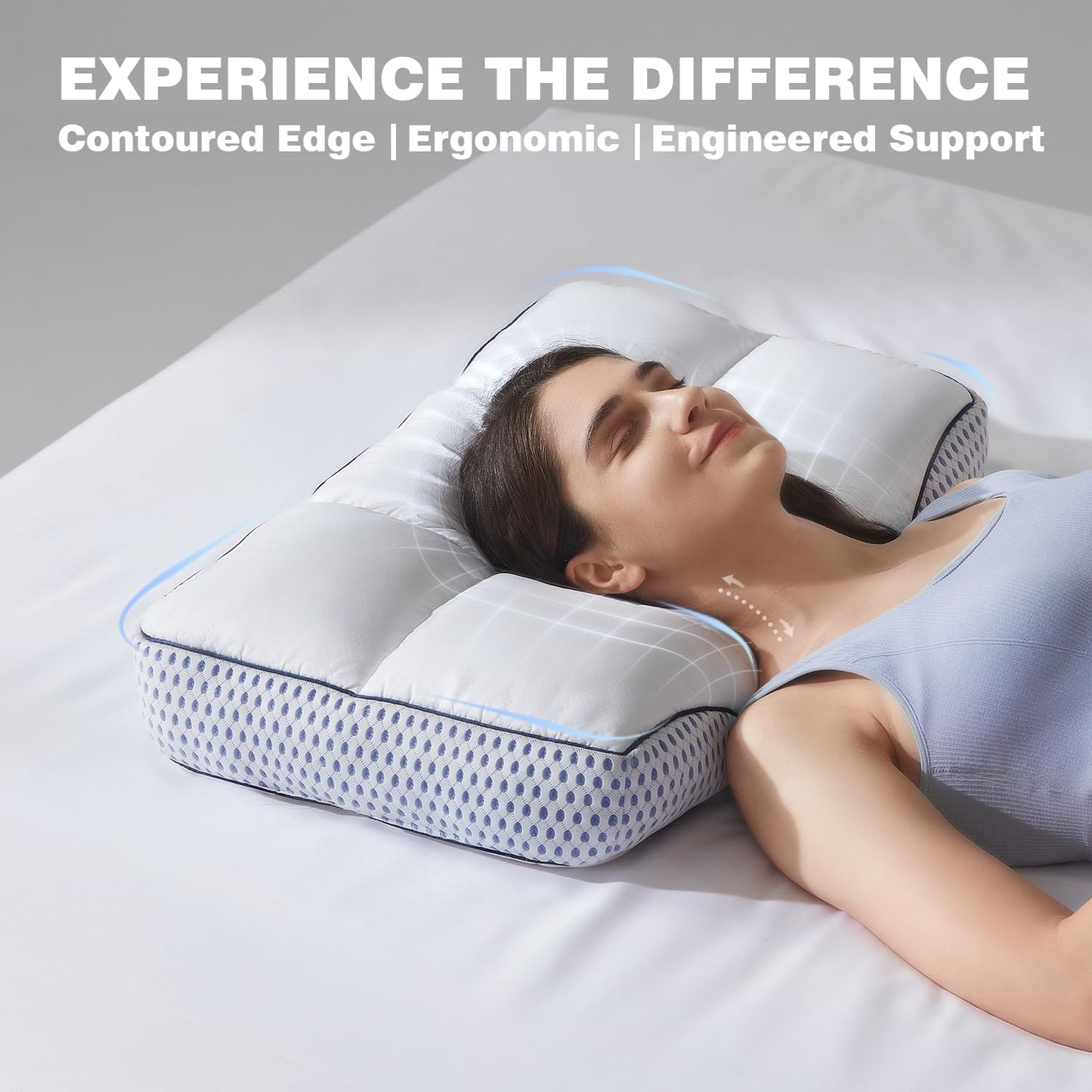Glaciman Shredded Memory Foam Pillow for Side & Back Sleepers - Ergonomic Pillow with Breathable Cooling Mesh Gusset, Queen (15"x25"x4"), Pack of 1