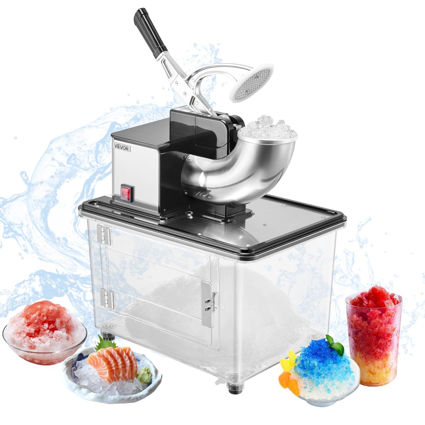 VEVOR Commercial Ice Crusher 661LBS/H, 350W Electric Snow Cone Machine with 4 Blades, 2000RPM Stainless Steel Shaved Ice Machine with 11 Gal Crushed-Ice Box, for Family Restaurants Bars, Black