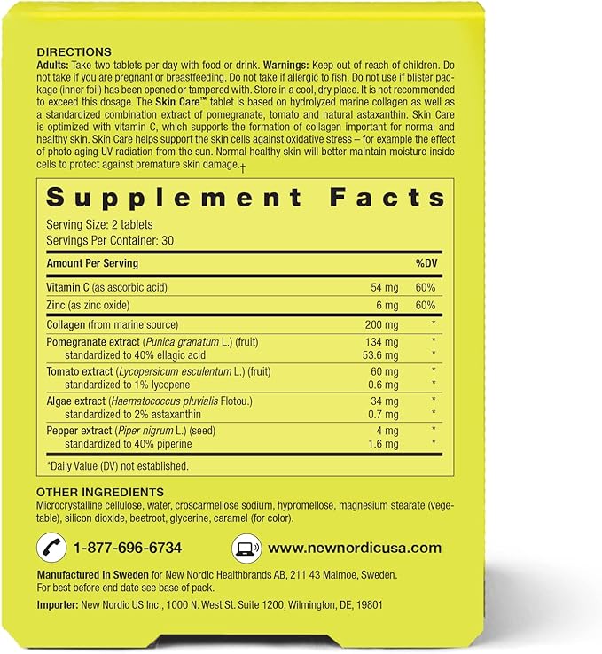 NEW NORDIC Skin Care, Collagen Filler Tablets, Marine Collagen with Vitamin C Supplement for Healthy Looking, Smoother, Plump Skin, 60 Count (Pack of 1)