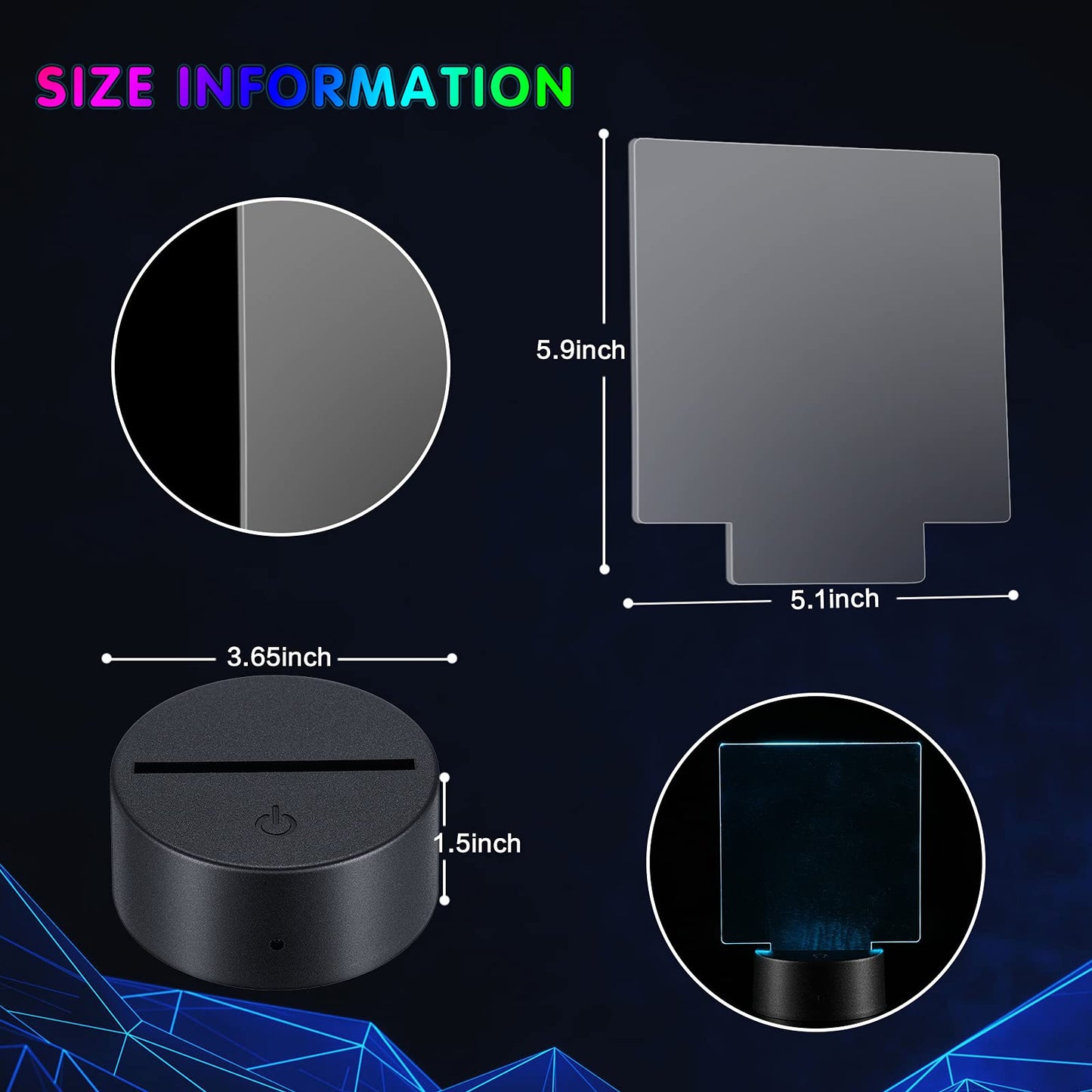 Honoson 3D Night Light LED Lamp Set - 4 Acrylic Sheets, 4 Remotes, 4 Charging Cables, 16 Colors, Adjustable Modes, Square Style