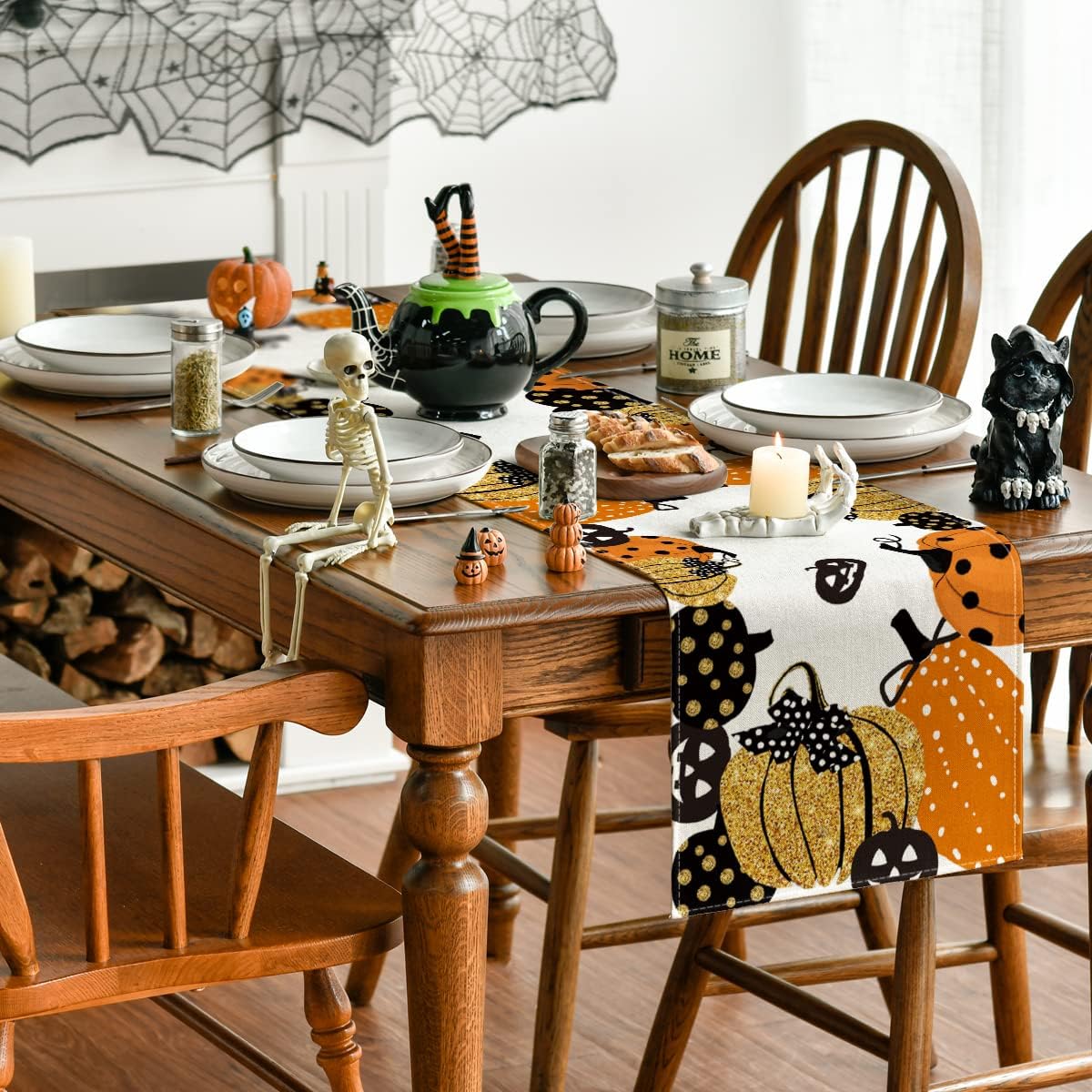 Artoid Mode Halloween Jack-O-Lantern Pumpkin Table Runner, Holiday Kitchen Dining Table Decoration for Indoor Outdoor Home Party Decor 13 x 60 Inch