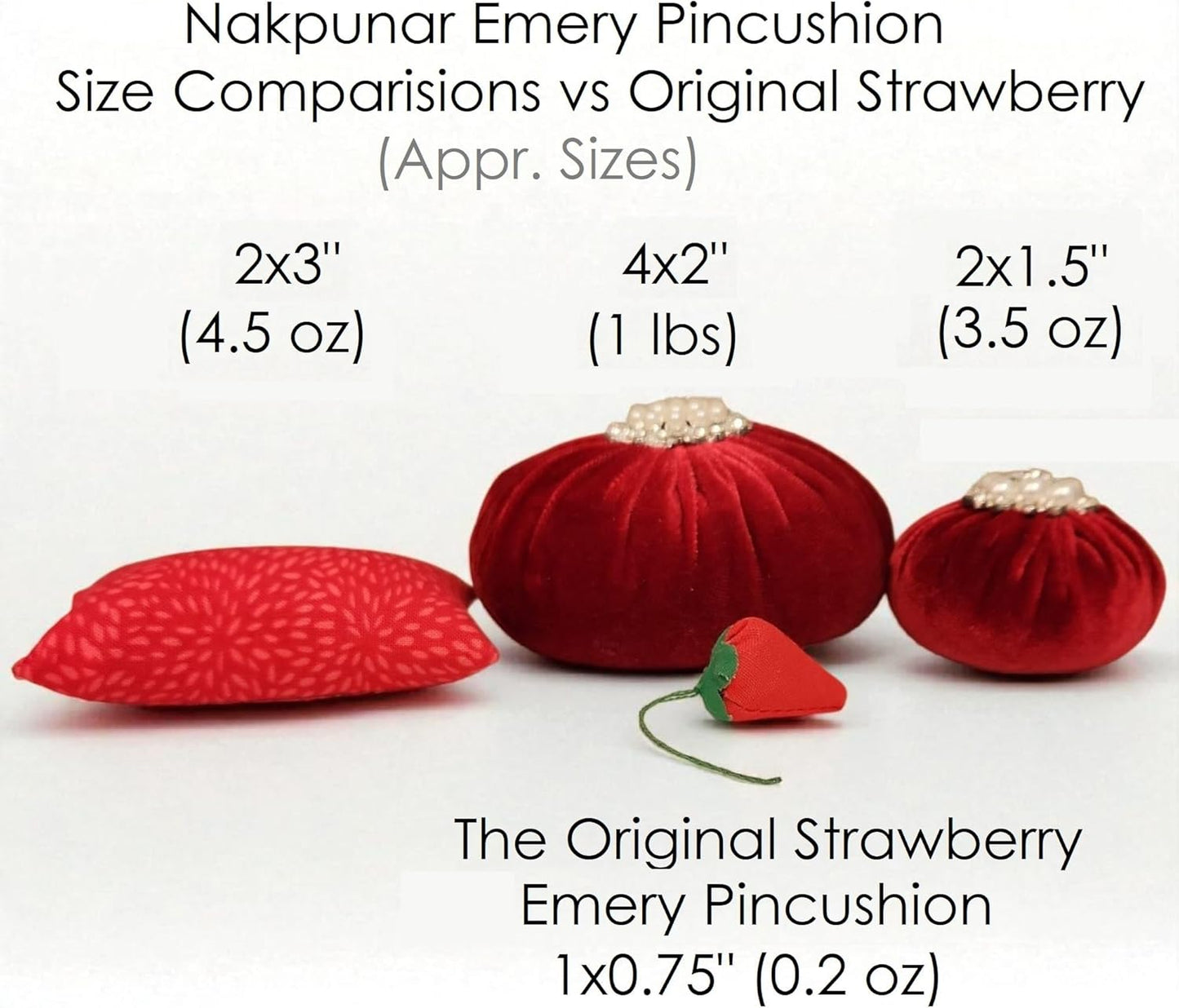 Nakpunar Emery Pincushion - Keep Your Needles Clean and Sharp - Filled with Abrasive Emery Mineral (2"x3", Daisies on Red Polka Dots)