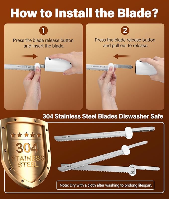 HK Cordless Electric Knife for Carving Meats, Poultry, Bread, Crafting Foam & More, Included Dual 304 Stainless Steel Blades, Fork, Foldable Cutting Board
