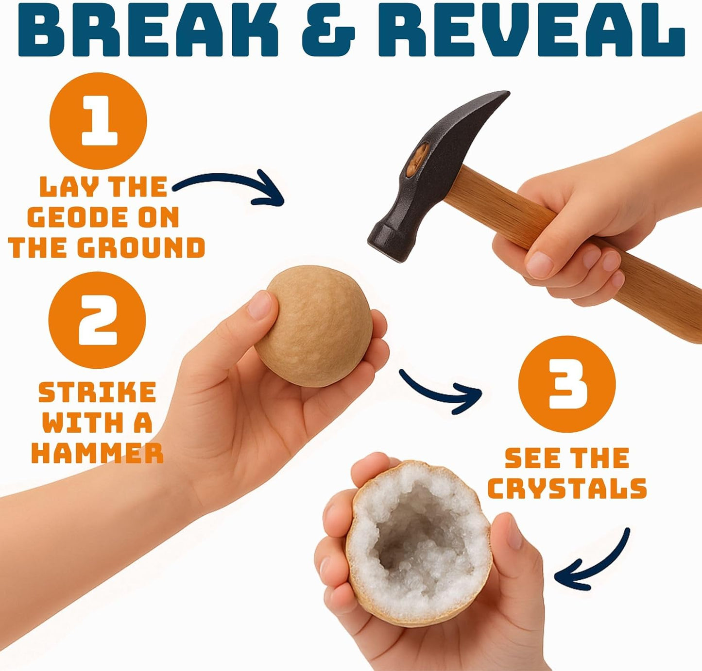 Break Your Own Jumbo Geodes Kit for Kids – 2 Giant Natural Crystal Geodes (4.5–6+ Inches) with Magnifying Glass & Learning Guide – STEM Science Rock Kit – Gift-Ready Educational Set
