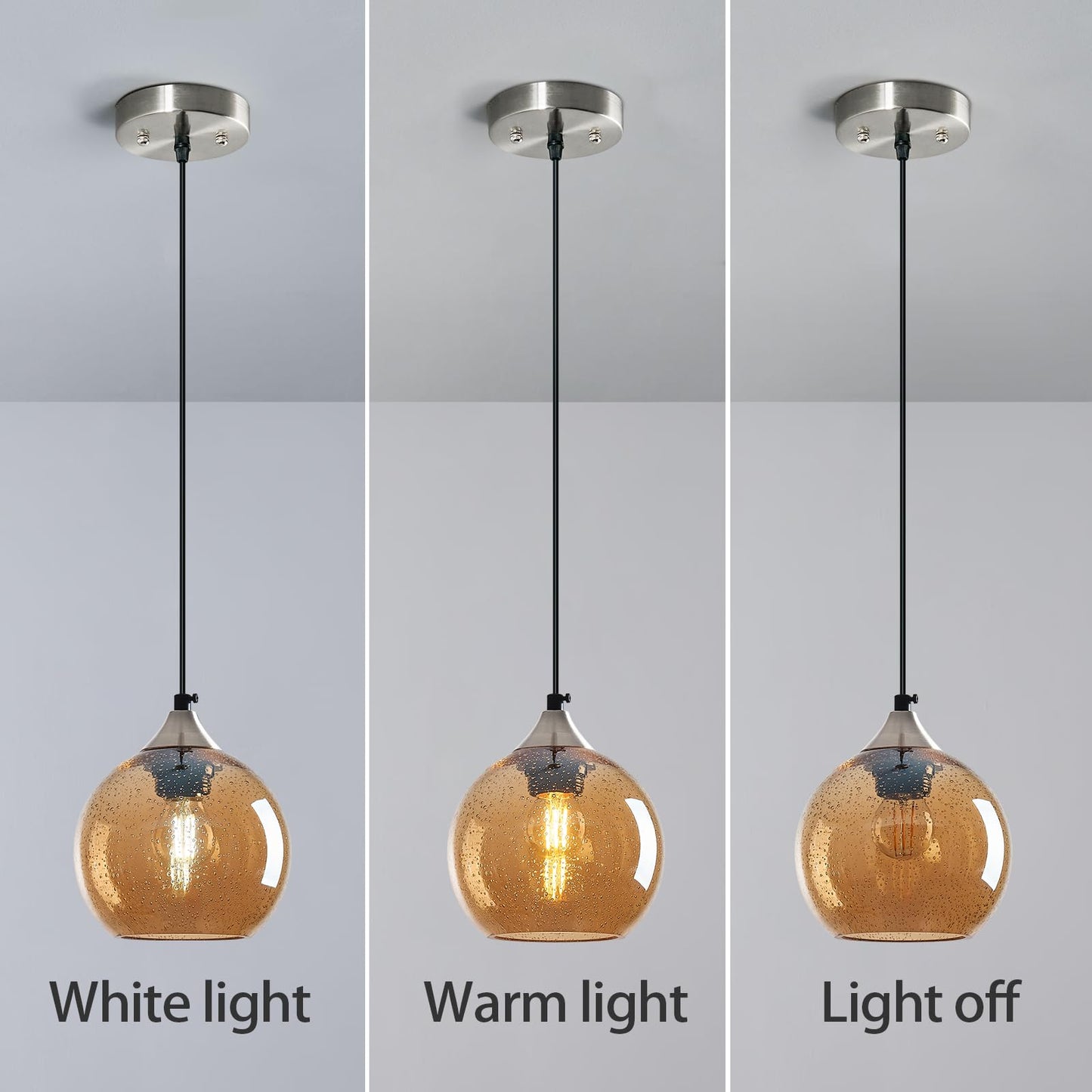 Lbsqj Amber Glass Pendant Lights Kitchen Island Globe Pendant Light Fixtures Modern Pendant Lighting For Bedroom Living Dining Room Light Fixture (5.9 In  2 Pack)