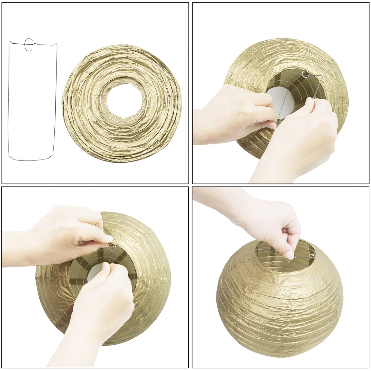 Hossom Round Chinese Paper Lanterns 18pcs, Decorative Hanging Lanterns, Assorted Sizes, Black/Gold/White, Model HM-18HBJDL-US