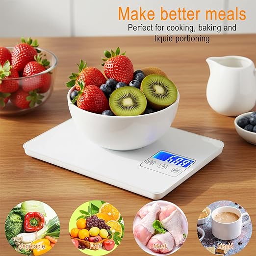 Digital Kitchen Scale with Large LCD Display&Tare Function–Precise Digital Kitchen Scale Weighing up to 33lb, Accuracy1g,Unit Switching (g/kg/ml/oz/lb),Ideal for Baking,Cooking,Food Prep and Packaging