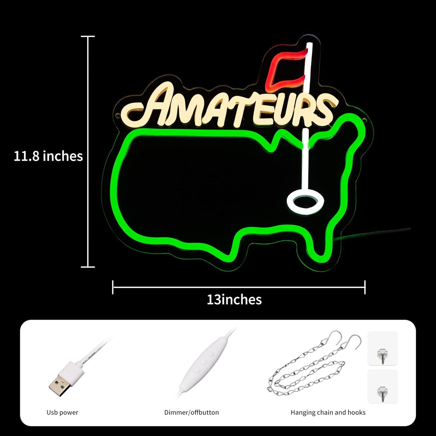 Amateurs Neon Sign Golf Neon Light for Wall Decor Green Dimmable Neon Signs Sport Wall Decorarion USB Powered Led Neon Light for Bedroom Golf Club Bar Game Room