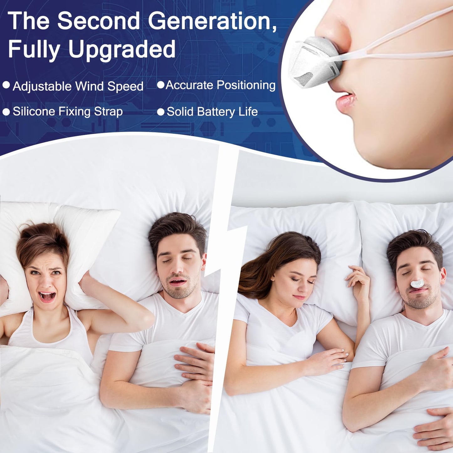 Anti Snoring Devices, Adjustable Wind Speed Snoring Solution, Electric Anti Snore Reduction Device Aids Nose Vents Plugs for Men & Women(White)-1