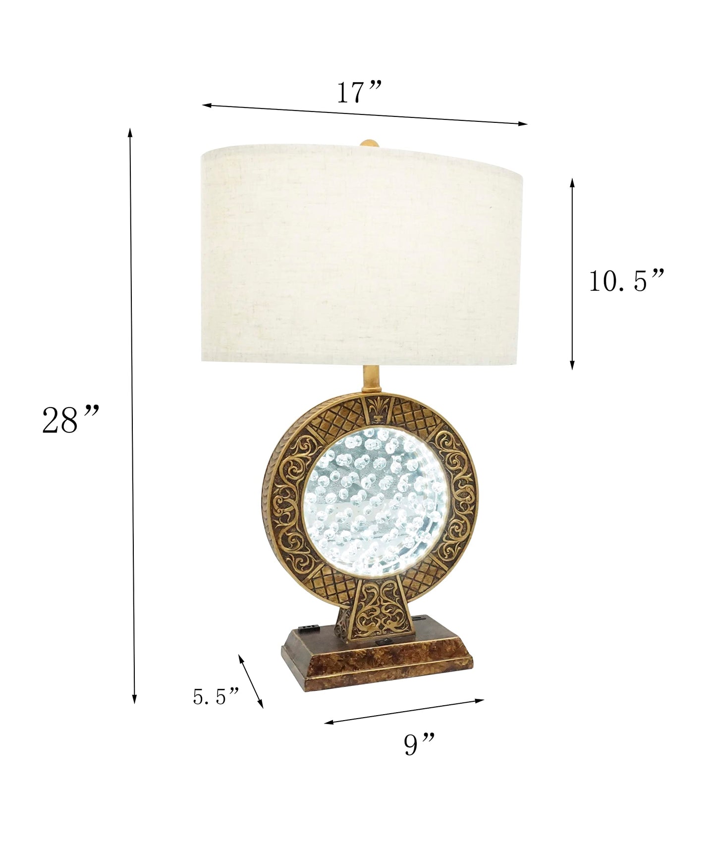 SH Lighting Nightlight Table Lamp, 28in Antique Polyresin, Brown, Crystal Decor, Model 6388G