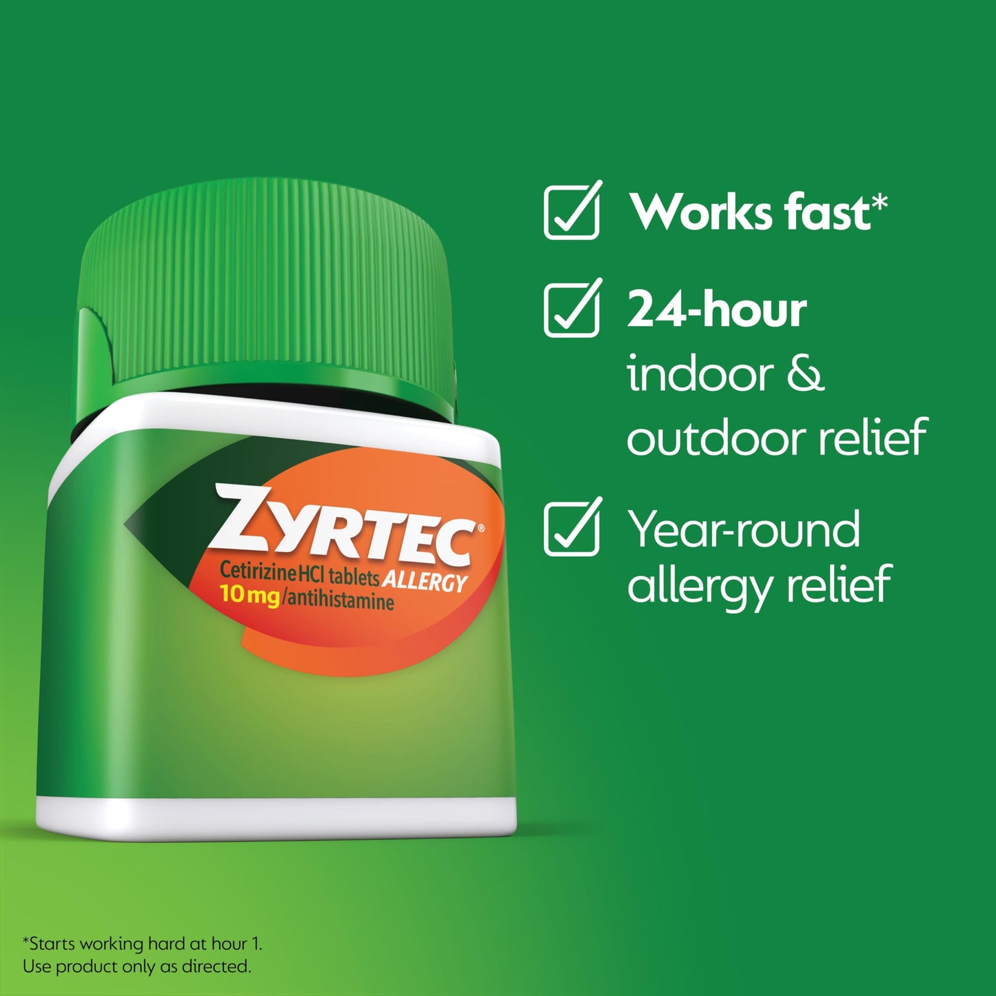 Zyrtec 24 Hour Allergy Relief Tablets, Indoor and Outdoor Allergy Medicine with 10 mg Cetirizine HCl per Antihistamine Tablet, Bundle Pack, 60 ct + 3 ct Travel Packs, 63 Count