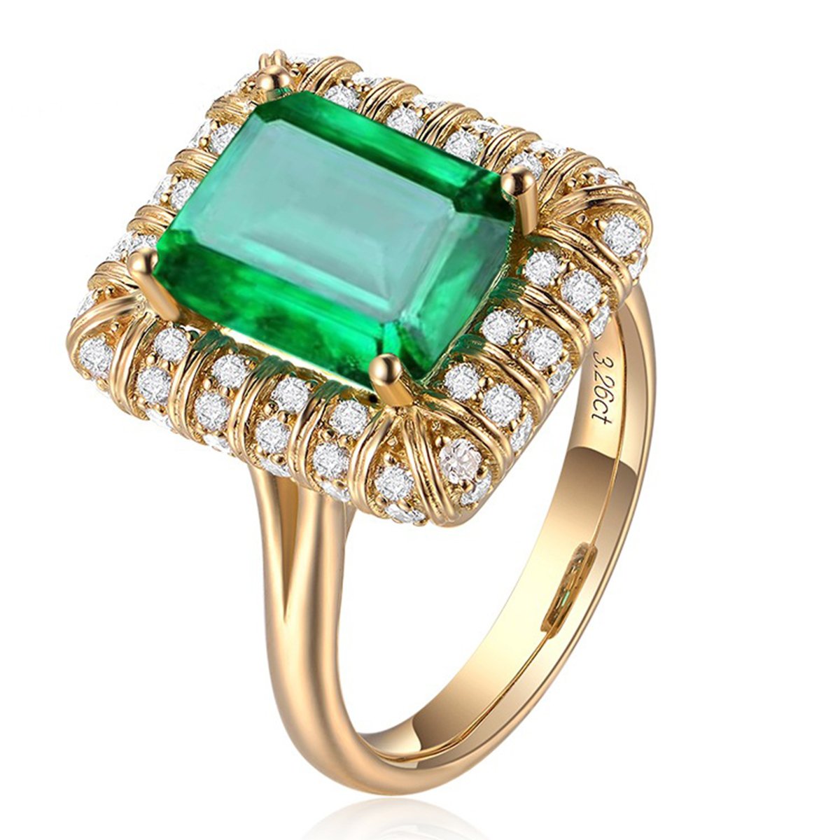 Vintage Women 18K Gold Rectangle Green Simulated Emerald Gemstone Crystal Band Rings Jewelry Size 10