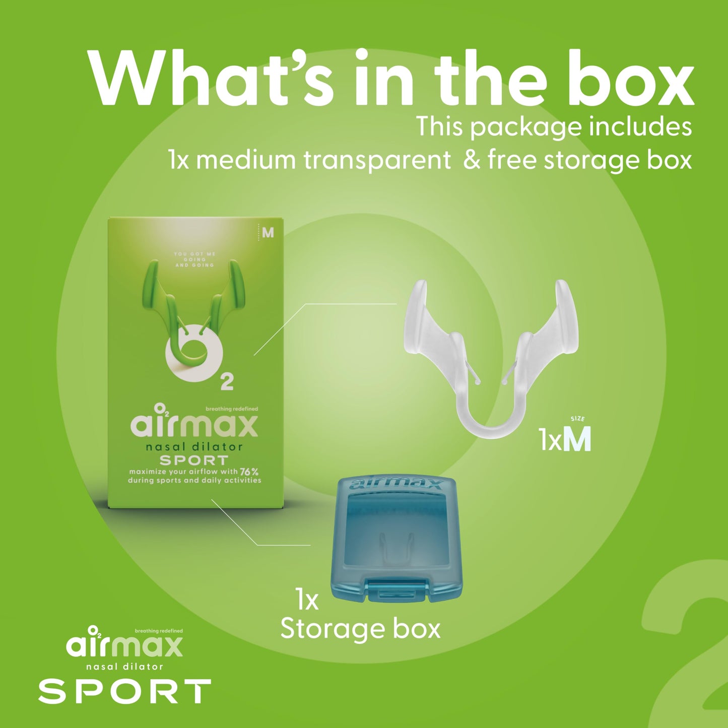 Airmax Sport Nasal Dilator - Breathing aids for Working Out - Medium - Vacation Essentials - Fitness, Running, Pilates - Gym Equipment - Transparent - One-Pack