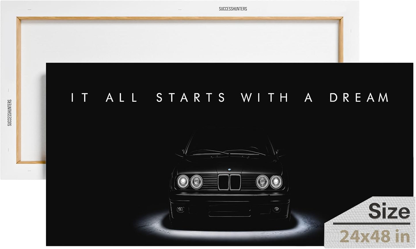 Motivational Wall Art for Office, Super Car Art Canvas, Inspirational Automotive Decor for BMW E30 M3 Sportscar Lovers, Motivational Wall Decor for Office and Home, Car Poster (24" x 48" in)