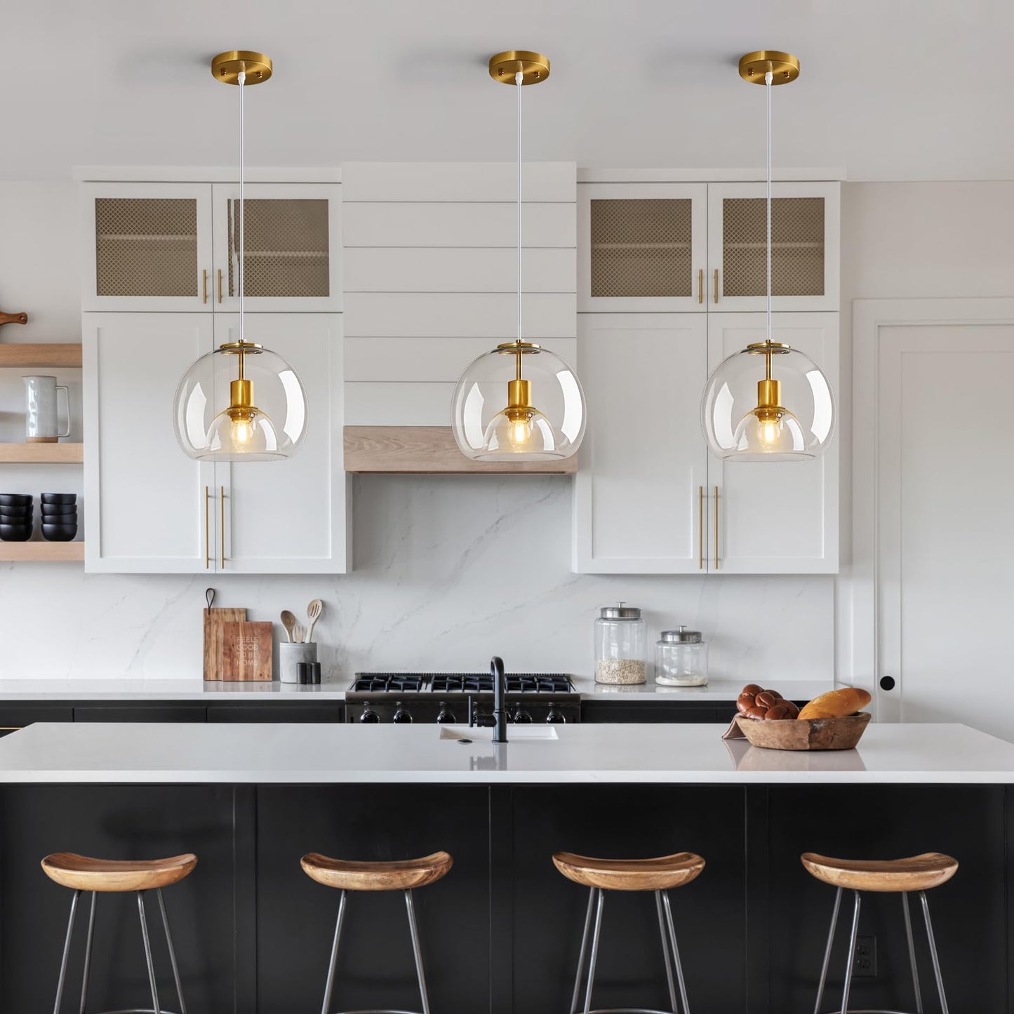 Lbsqj Clear Glass Pendant Lights Kitchen Island Gold Hanging Light Fixture Glass Globe Pendant Light Modern Pendant Lighting For Kitchen Island Bedroom Dining Room (9.84  1 Pack)