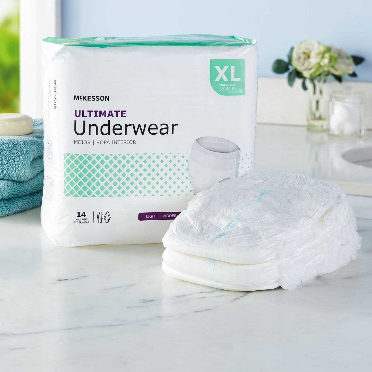 McKesson Ultimate Adult Incontinence Underwear, [56 Count], XL, 58-68 in. Maximum Absorbency, Unisex Bladder Leak Protection, Pull-On Style with Tear-Away Sides, for Postpartum and Incontinence