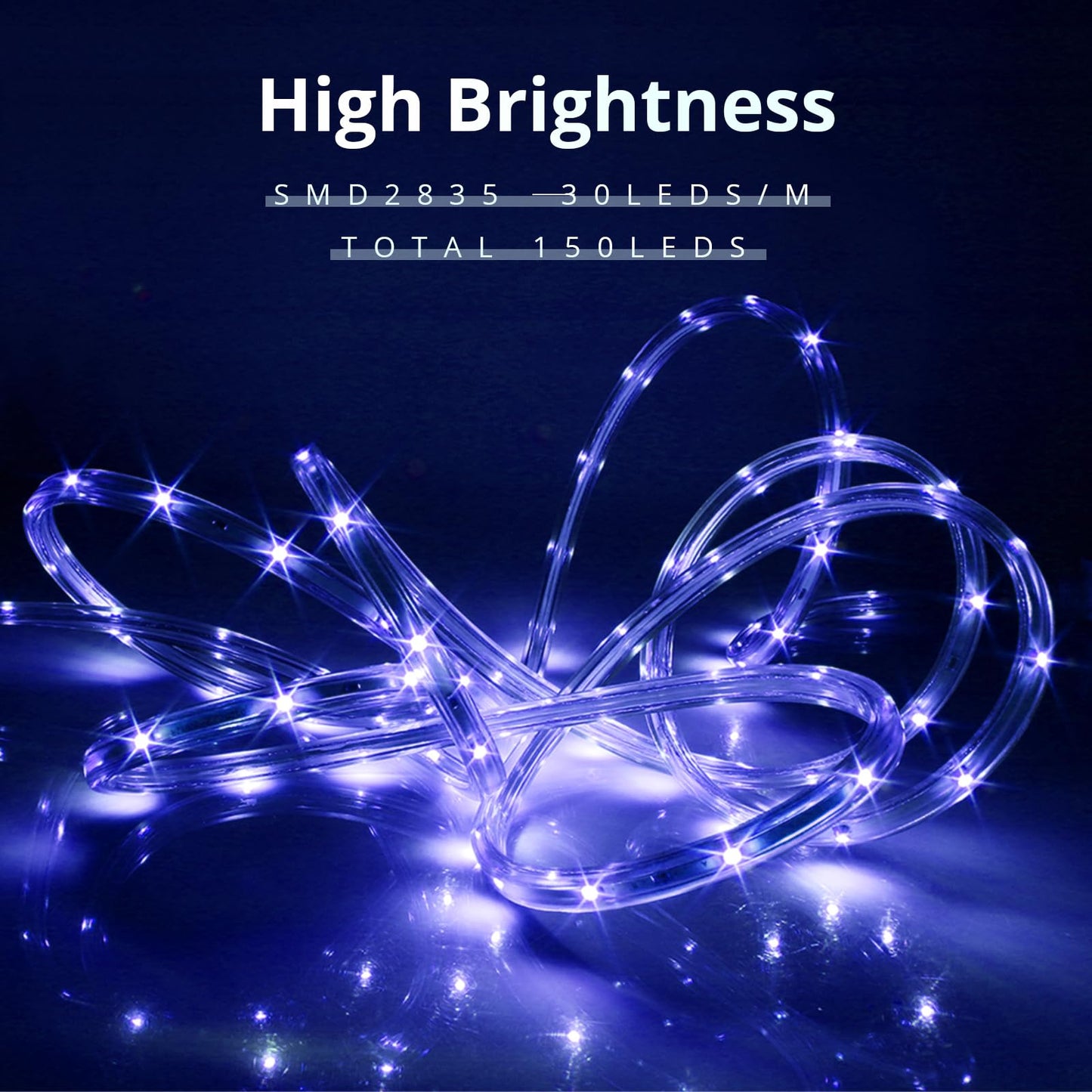 Areful LED Rope Lights - 16.4ft Blue Flexible Strip Light, Waterproof, Connectable for Home Christmas Garden Party Decoration