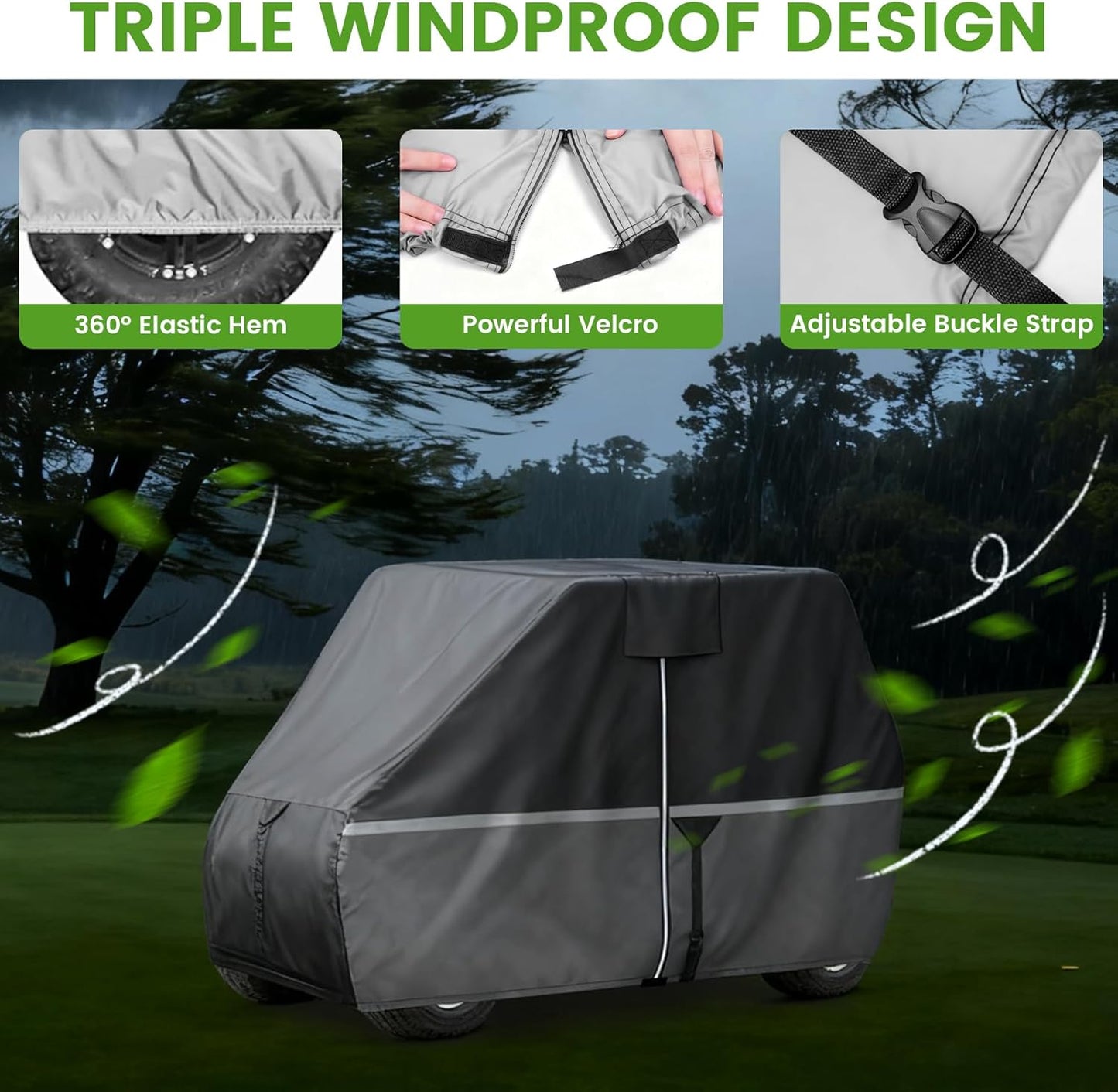 Waterproof Golf Cart Cover - Heavy Duty 420D Oxford Fabric, Universal Fit for 2 Passenger Yamaha/Club Car/EZGO, All-Weather Protection