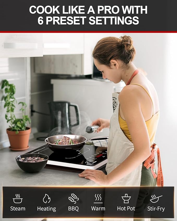 Portable Electric Stove,110V Single Burner Electric Cooktop, Countertop Burner Hot Plate with 6 Preset Functions,10 Power Levels,LED Touch Control, Child Lock &Timer