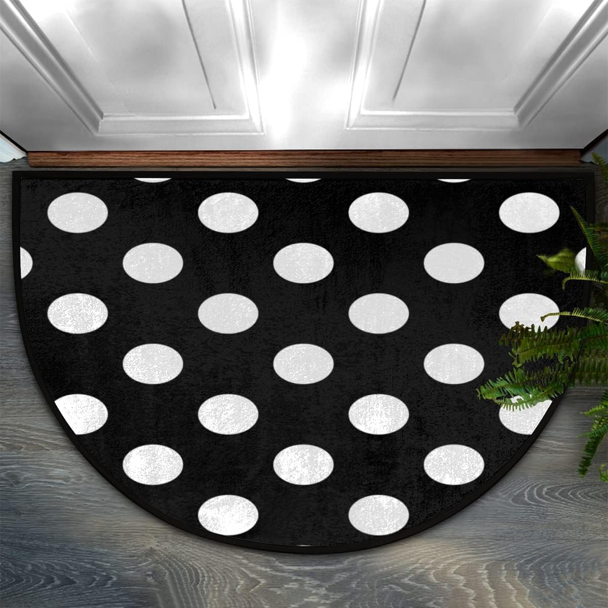 Bathroom Rugs White Polka Dot Black Half Round Door Mat Half Circle Area Rug Doormat Home Decor Rug Front Welcome Entrance Way Mat for Indoor Kitchen Bedroom 16x24 Inch