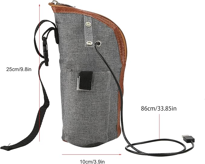 Milltrip USB Bottle Heated Cover - Portable Milk Warmer Bag with Adjustable Heating (37-42°C), Fits Most Baby Bottles - Fast & Even Heating for Travel, Car & Home Use (Gray)