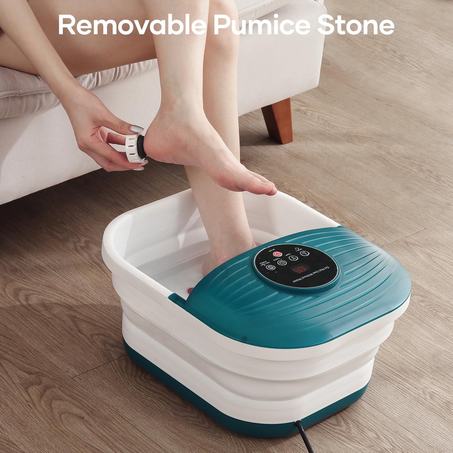 Collapsible Foot Spa Bath Massager with Heat, Bubble and Timer, 95-118? Adjustable Temperature Fast Heating with Pedicure Stone