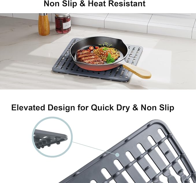 iSPECLE in Sink Dish Drying Rack with Silicone Sink Protector - Expandable Capacity Dish Drainer with Utensil Holder, 12.4"-17.1" L x 12.8" W, Black