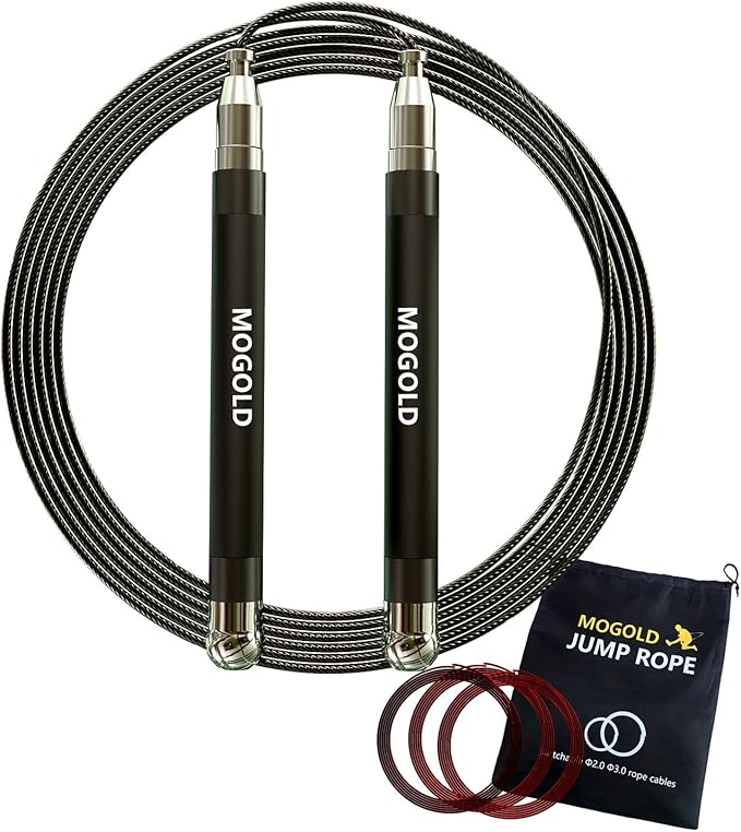 MOGOLD 2-in-1 Speed Rope: 2mm for Boxing/MMA & 3mm for CrossFit - Tool-Free Adjustable Cable System with Dual Bearings - S...