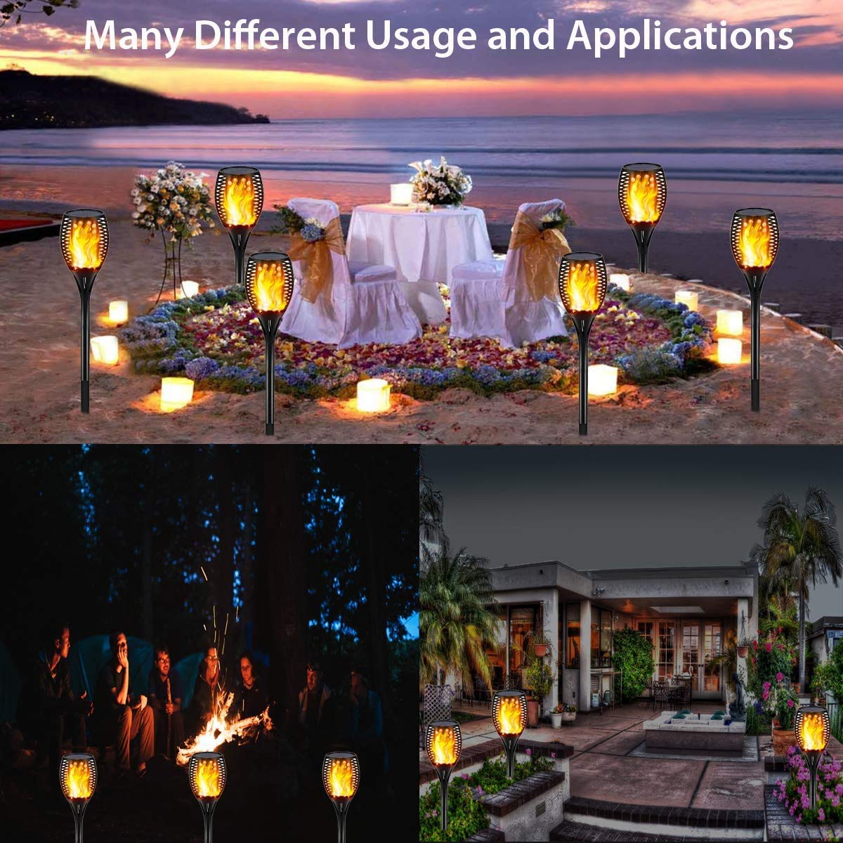 Gold Armour Solar Path Lights - 96 LED Flickering Flames Torch - Pack of 2 - Black - Waterproof Outdoor Garden Lighting