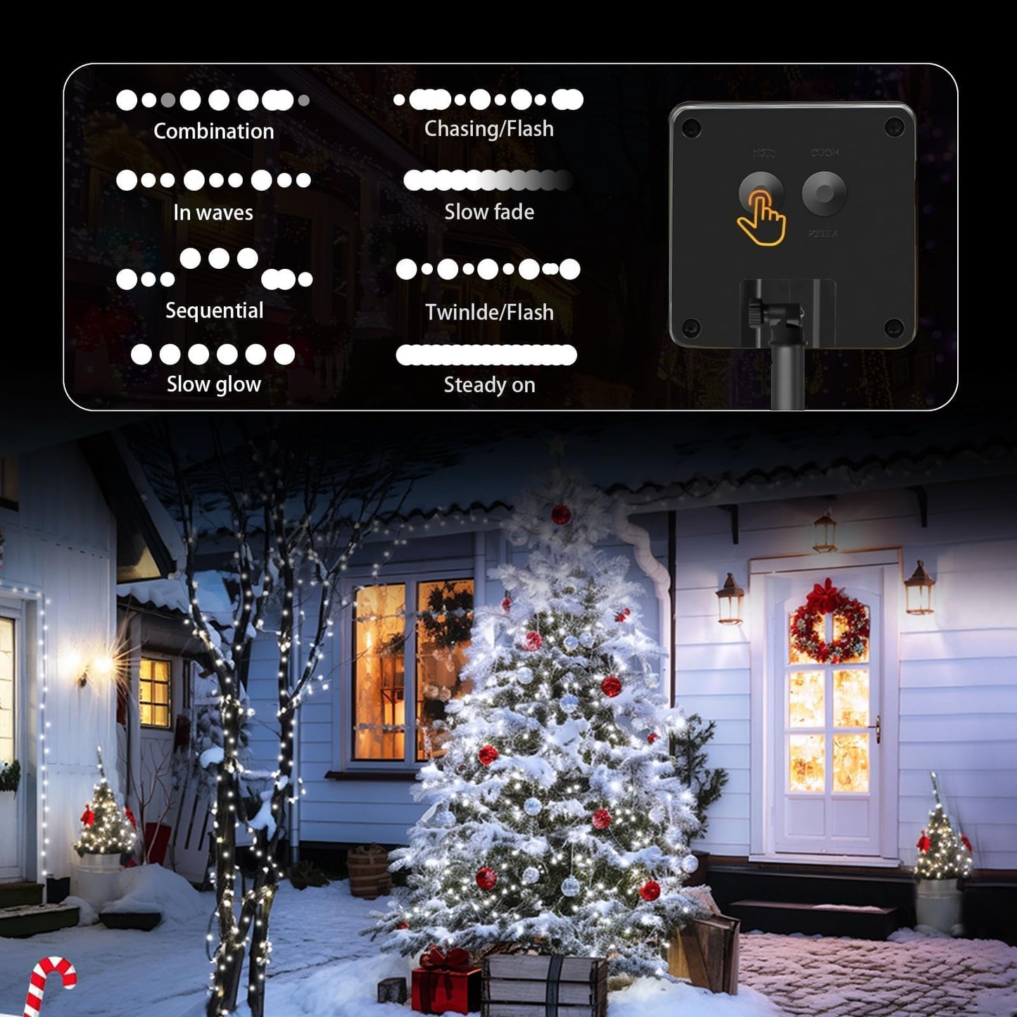 SyouHome Solar String Lights Outdoor, 400 LED, 156Ft, IP65 Waterproof, 8 Lighting Modes, Cool White, 4 Pack