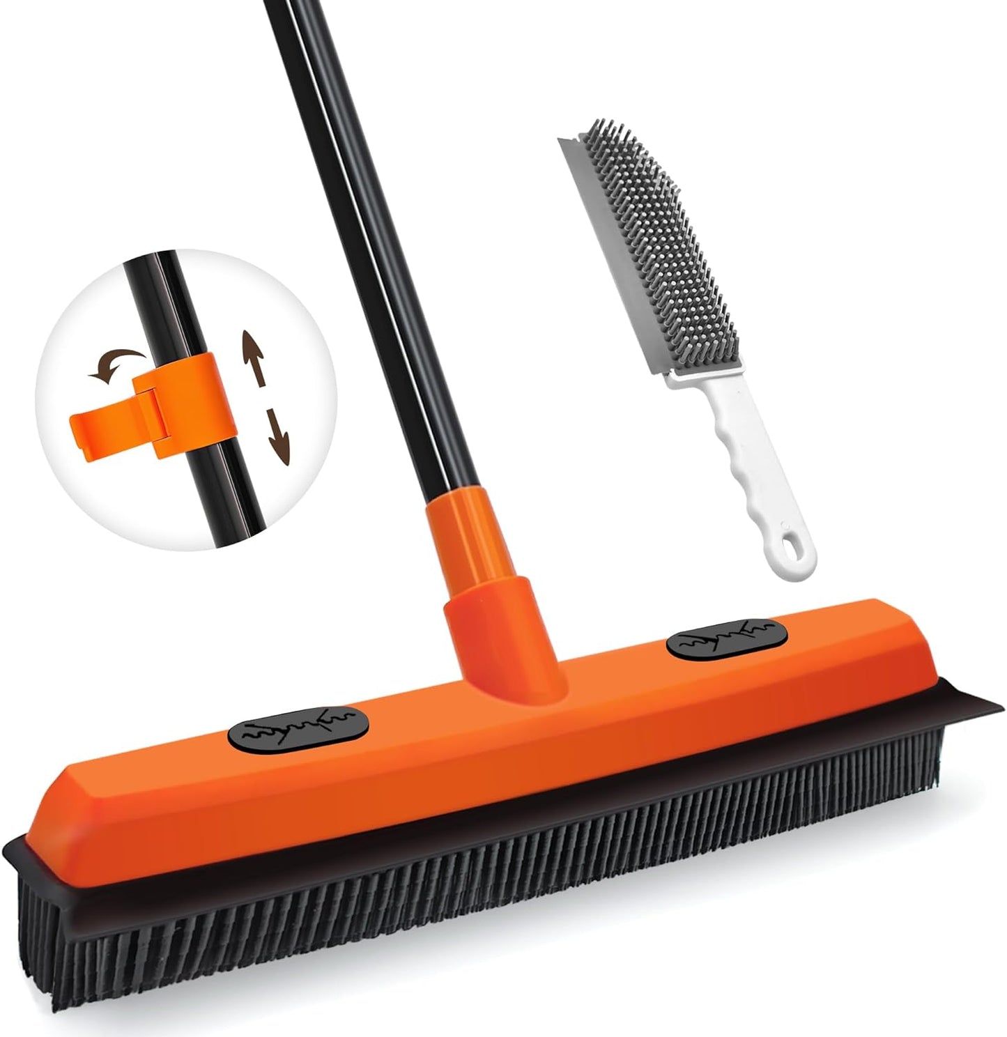 JEHONN Rubber Broom Carpet Rake for Pet Hair Remover, Fur Removal with Squeegee, Portable Detailing Brush Brush, 52.8 Inches Telescopic Long Handle for Fluff Carpet