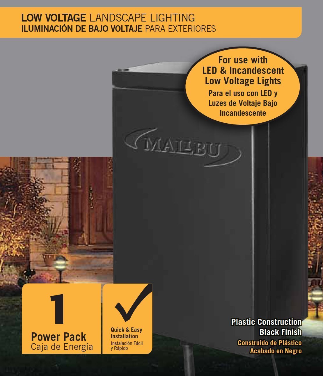 Malibu 45W Power Pack with Sensor & Weather Shield for Low Voltage Landscape Lighting, 120V Input, 12V Output, Black, Model 8100-9045-01