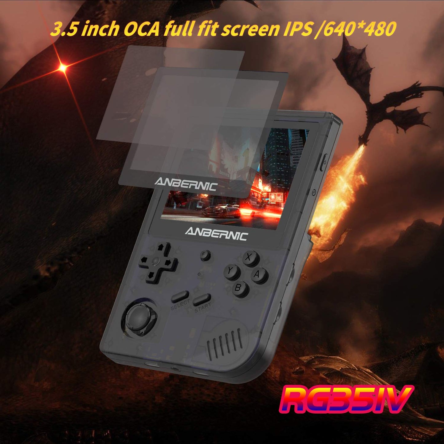 HAIHUANG RG351V Handheld Game Console,Plug & Play Video Games Supports Double TF Extend 256GB,Portable Game Console 3.5 Inch IPS Screen 2521 Games (Transparent Black)