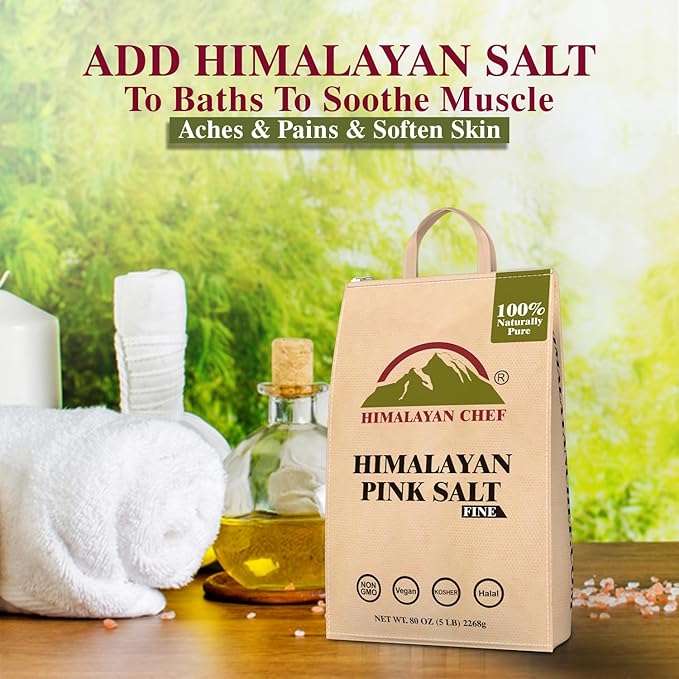 Himalayan Chef Pink Salt Fine Grain, 10 lbs (2x5 lbs Bags) - Pure, Natural, Kosher, Non-GMO, Mineral-Rich, for Cooking, Seasoning, Baking