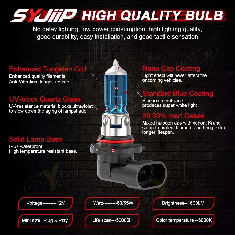 Upgraded Halogen Headlight Bulbs Compatible For Chevy Suburban Tahoe 2001 2002 2003 2004 2005 2006  9005 High Beam 9006 Low Beam Headlamp Lights  Plug N Play  6000K White  300% Brightness 4-Pack
