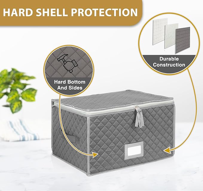 Stack Store Plus More Stemware Storage Case - Holds 12 Wine Glasses or Crystal Glassware with Label Holders and Fully Padded Inside - 16" x 13" x 10"H - Gray - Hard Sides and Stackable
