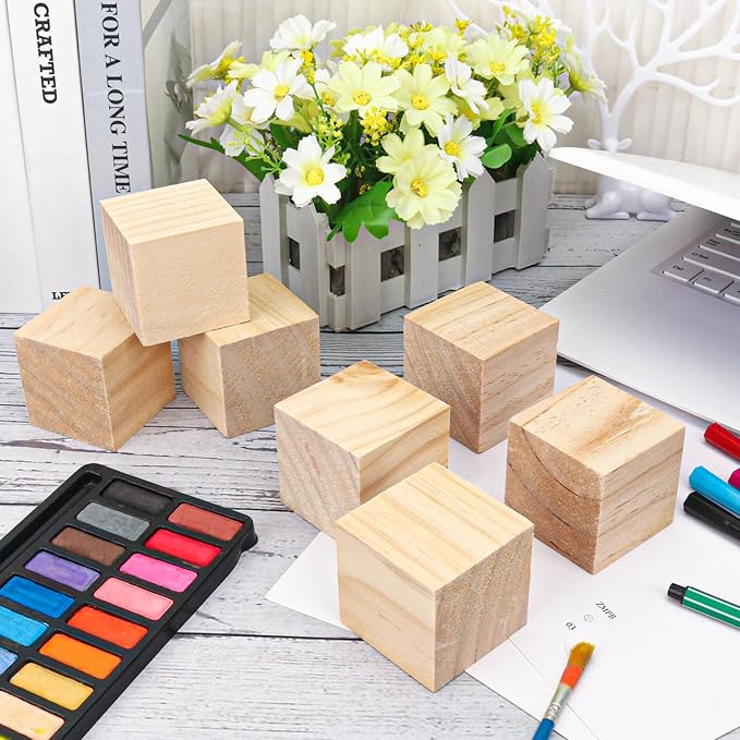 80 PCS Premium 2 Inch Wooden Cubes, Natural Pine Wood Cubes for Crafts, Wood Blocks Ready for Artistic DIY Projects-Unleash Creativity with Blank Wood Blocks