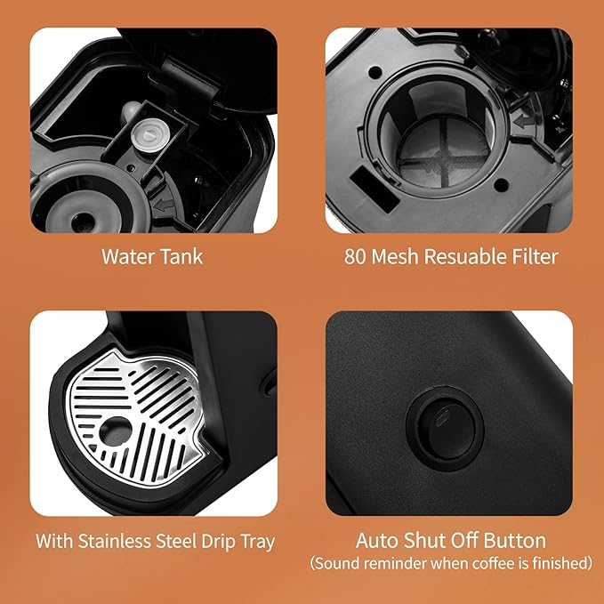 2 in 1 Single Serve K cup Coffee Maker 6-14Oz,With Travel Cup,Mini Single Coffee Maker Machine,One Button Operation,Auto Shut Off,800W With Reusable Filter