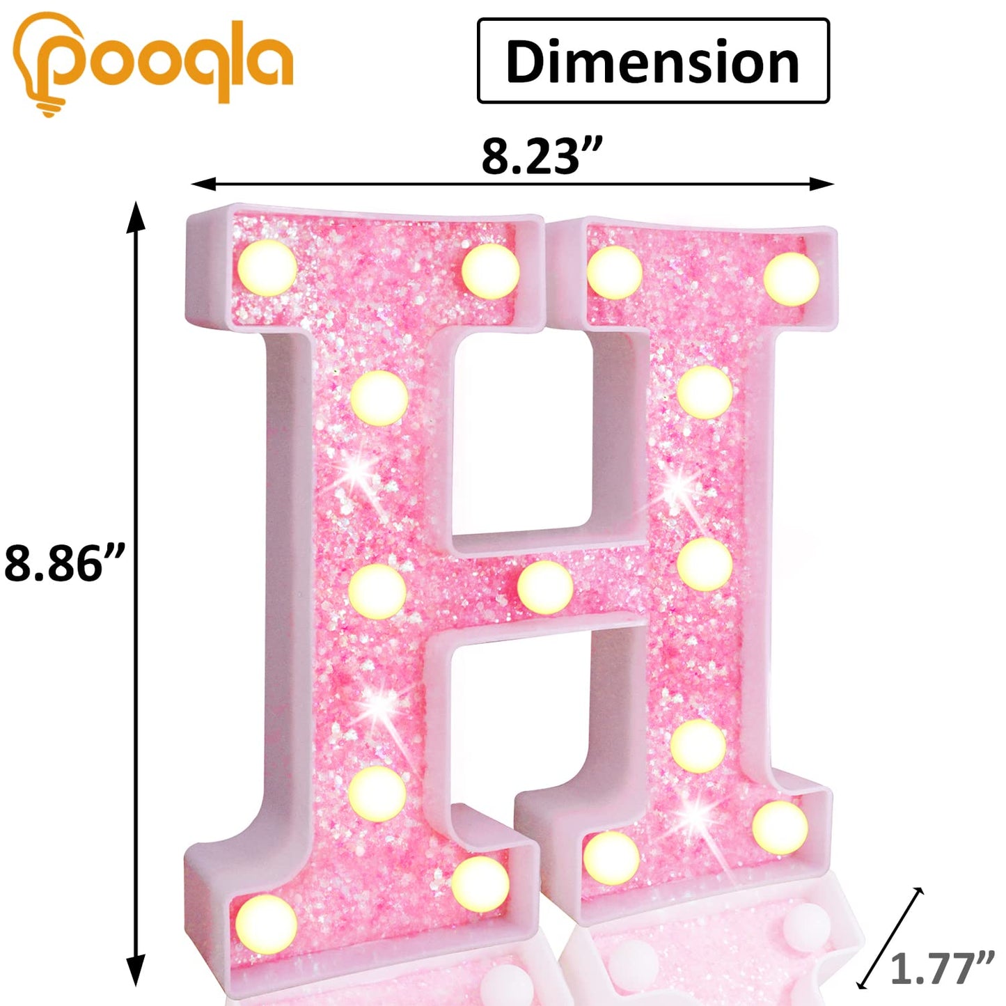 Pooqla Led Marquee Letter Lights - Sequin Pink Alphabet Sign For Parties, Weddings, And Home Decor - Battery Powered Night Light