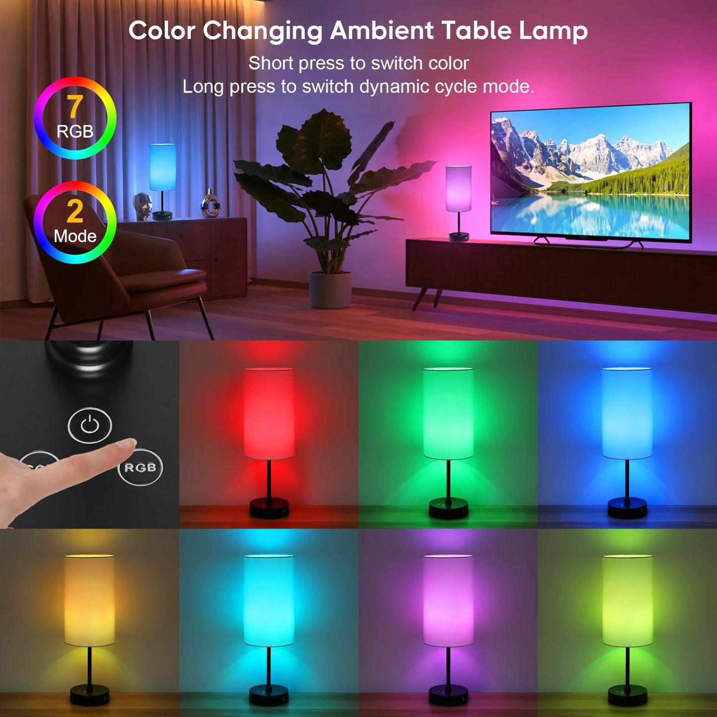 Unicozin Table Lamp 3 CCT RGB Color Changing Stepless Dimmable 17In Cream - Black
