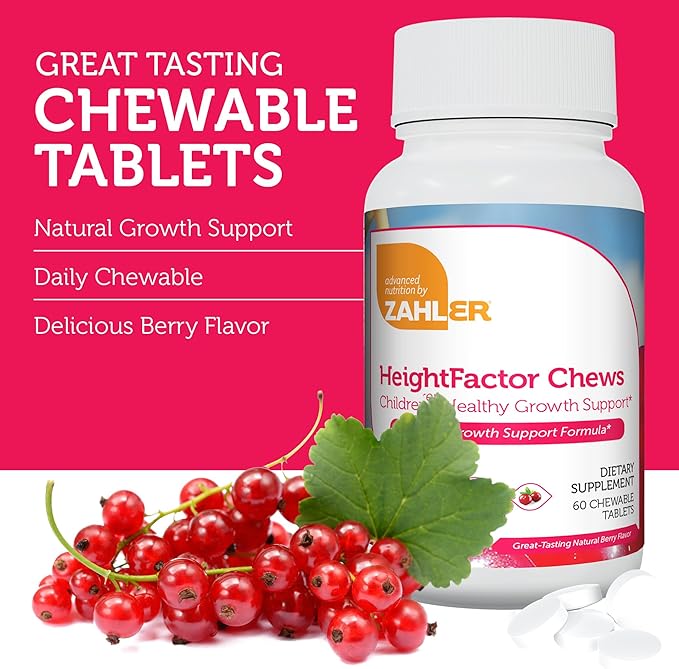 Zahler HeightFactor Chewable Tablets - Natural Kids Height Growth Supplement for Children Age 4+ Doctor Formulated Height Increase Maximizer to Grow Taller - Natural Growth Support Formula, 60 Count