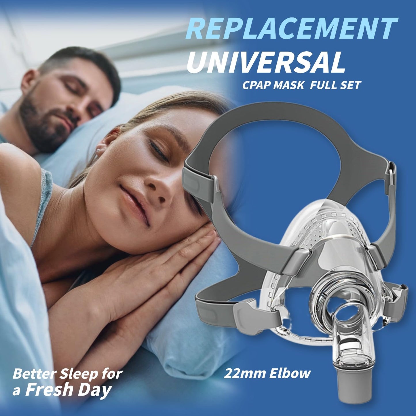 CPAP Mask, Universal Full Face CPAP Masks Replacement Set, Soft Silicone CPAP Full Cover Assembly Kit, Comfort Series Nasal CPAP MASK with Headgear, Elbow and Cushion, L Size