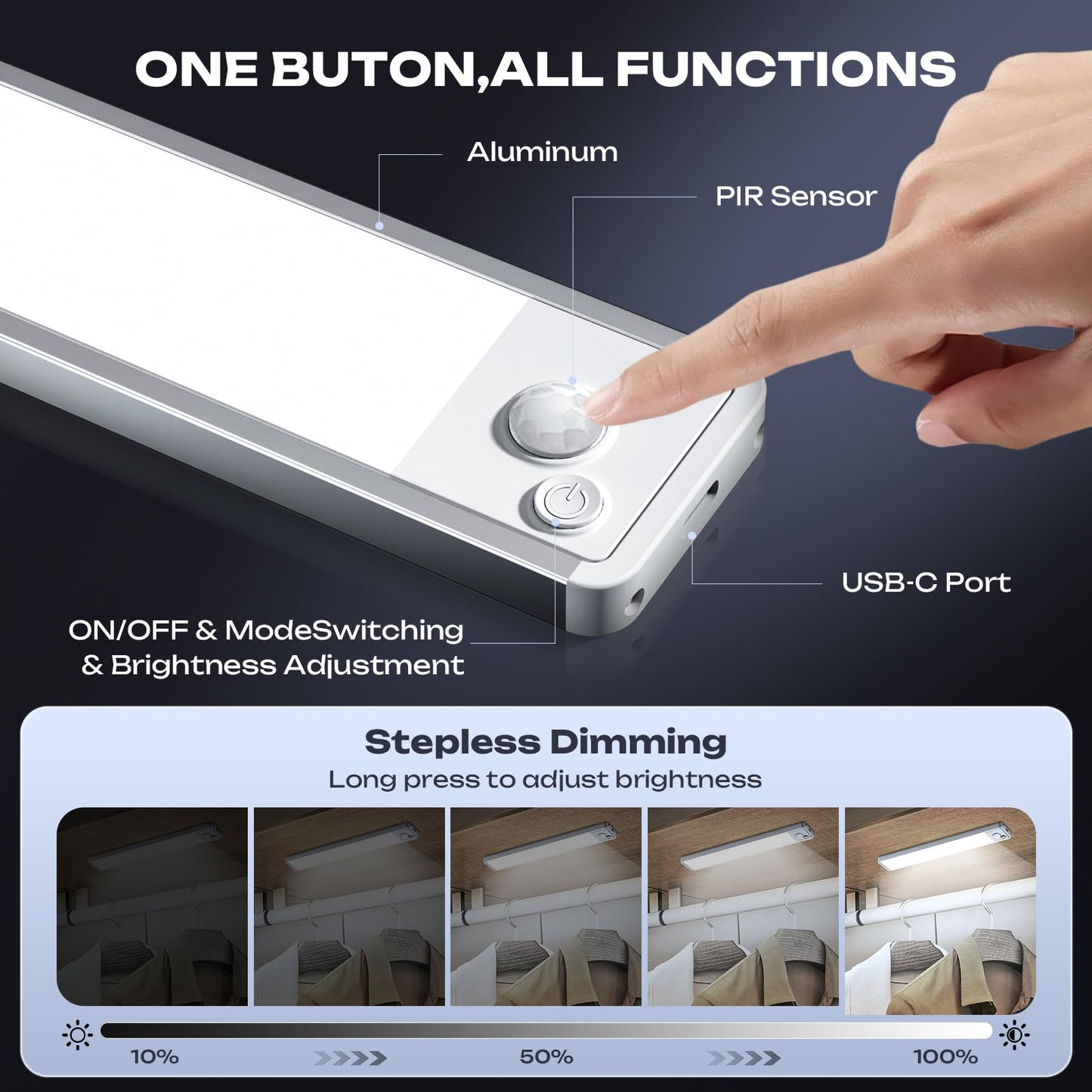 5 Pack Under Cabinet Lighting Wireless 2200Maah Rechargeable Led Motion Sensor Magnetic Light Indoor Closet Lights For Kitchen  Stairs Cool White