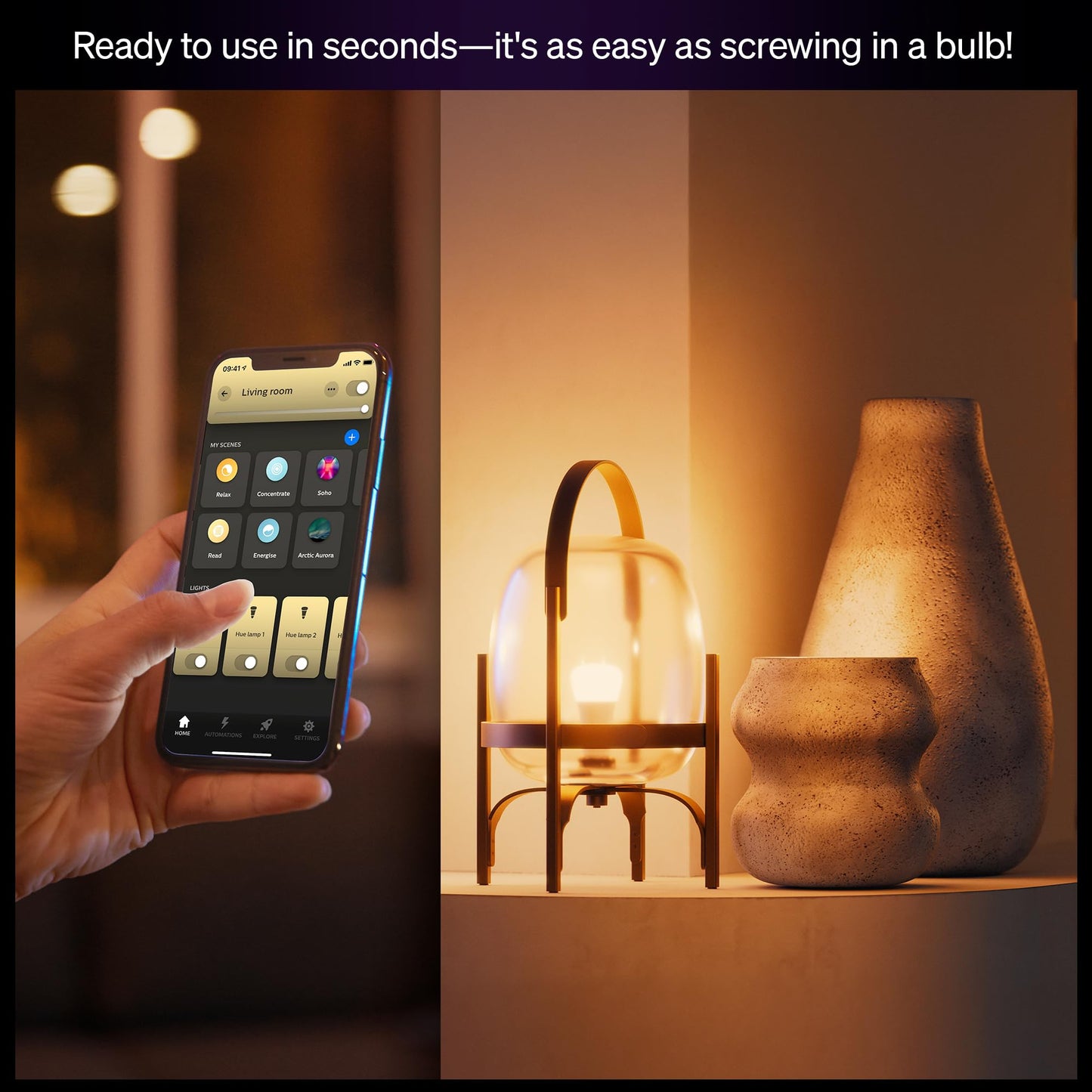 Philips Hue Smart LED A19 Bulb 1-Pack, White & Color Ambiance, E26 Base, 10.5W, Full Spectrum Light 1000K-20000K, 1100 Lumens, Dimmable, Works with Alexa, Google, Apple