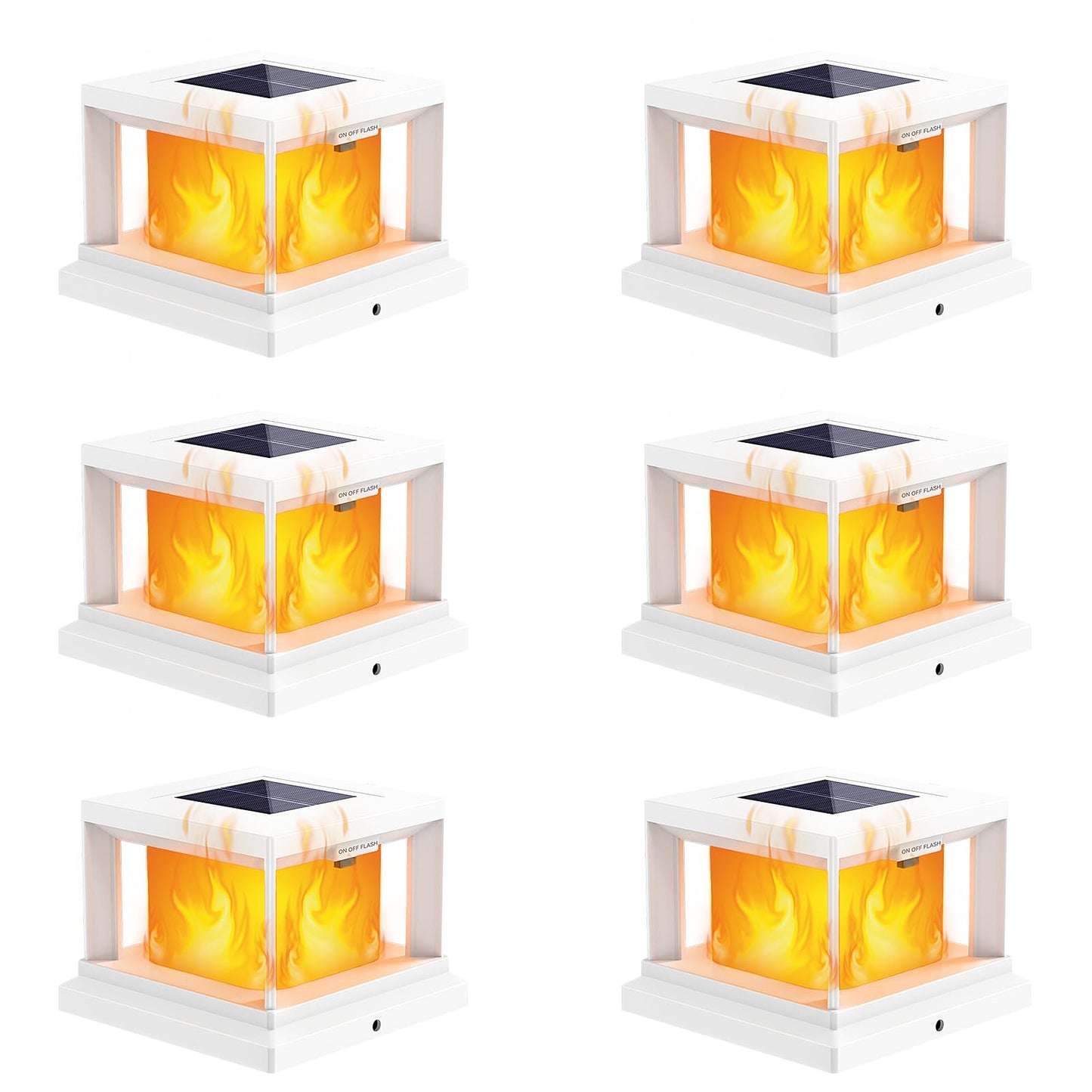 Solar Post Cap Flame Light Outdoor for 4x4 Vinyl/Wooden Post, Waterproof Solar Powered Fence Cap Light with Flickering Flame, Wh