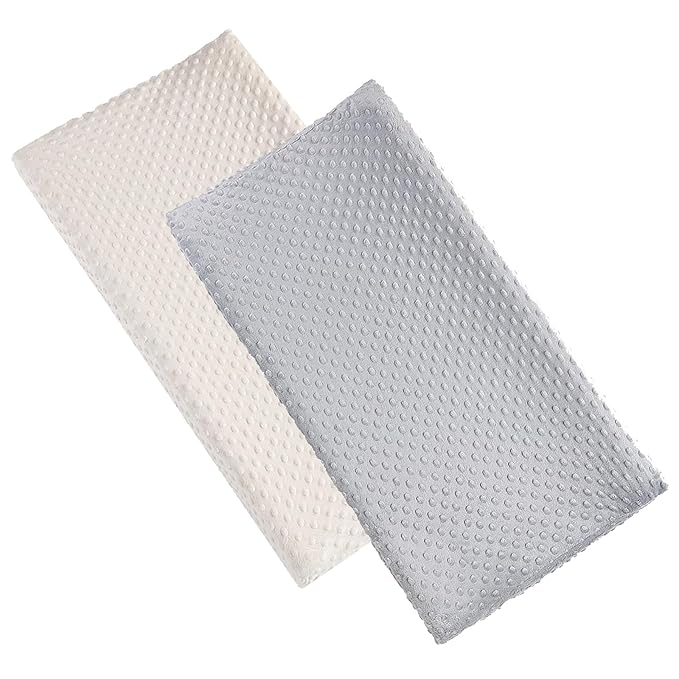 2 Pack Solid Changing Table Pad Cover Cradle Sheet, Fits 32"/34''x16 Contoured Diaper Changing Pad, Dots Plush Changing Table Covers(Beige + Grey)