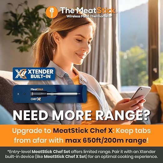 MeatStick Chef WiFi Travel Kit [Unlimited Range] | Quad Sensors Smart Wireless Meat Thermometer with Bluetooth | for Grilling, BBQ, Air Fryer, Deep Frying, Oven, Sous Vide, Rotisserie